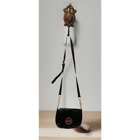 Michael Kors Pebble Leather Crossbody Small Black Gold Logo - Picture 2 of 7